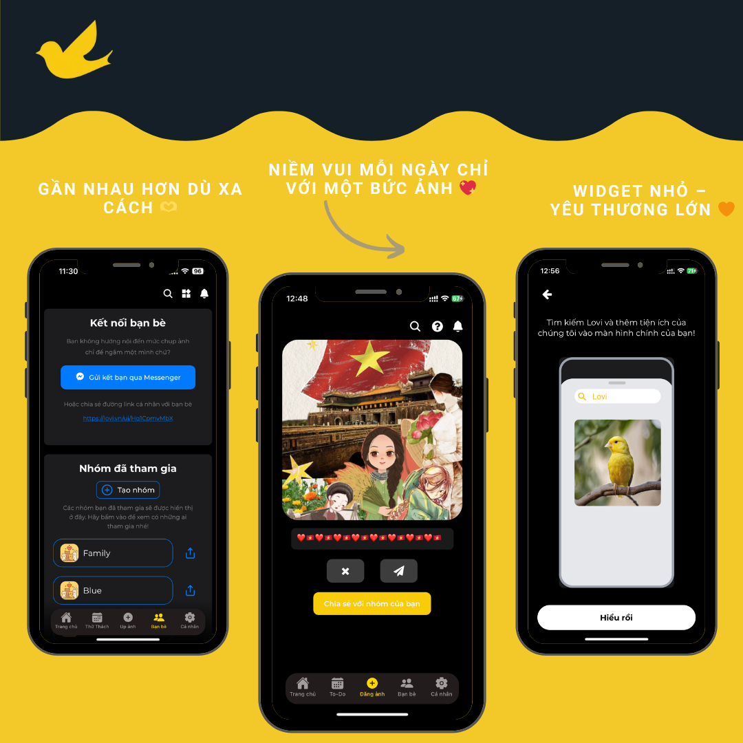 Ảnh chụp màn hình ứng dụng Lovi hiển thị widget ảnh bạn bè